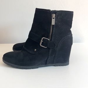 Gently used (only once) black wedge zip-up booties